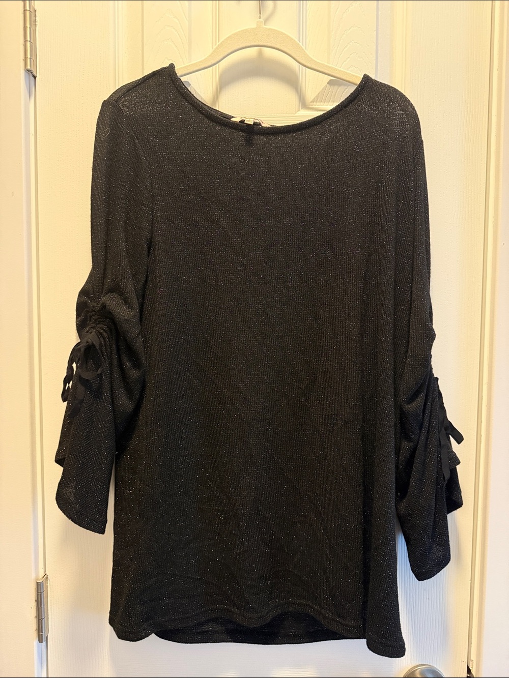 Juicy Couture Black Sparkle Tie-Sleeve Long Sleeve Top